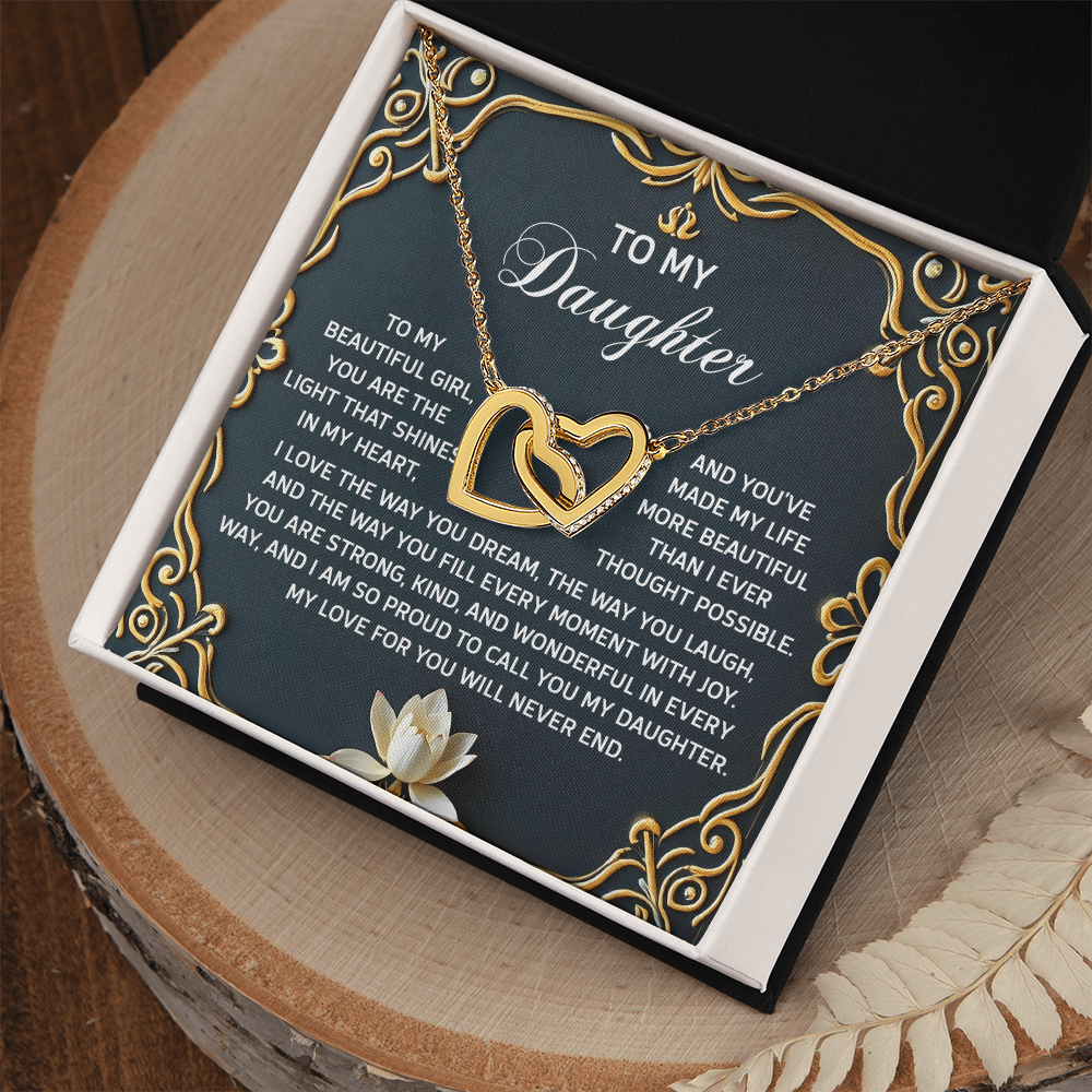 To My Daughter A Heartfelt Gift of Love & Pride Interlocking Hearts Necklace – A Timeless Symbol of Love & Pride - Mallard Moon Gift Shop
