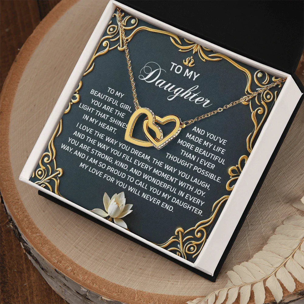 To My Daughter A Heartfelt Gift of Love & Pride Interlocking Hearts Necklace – A Timeless Symbol of Love & Pride