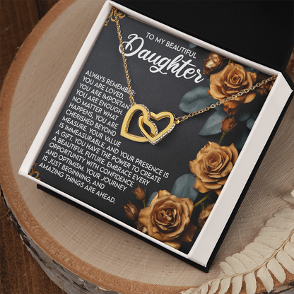To My Beautiful Daughter – You Are Loved, You Are Important, You Are Enough– Empowering Necklace Gift with Message Card - Mallard Moon Gift Shop