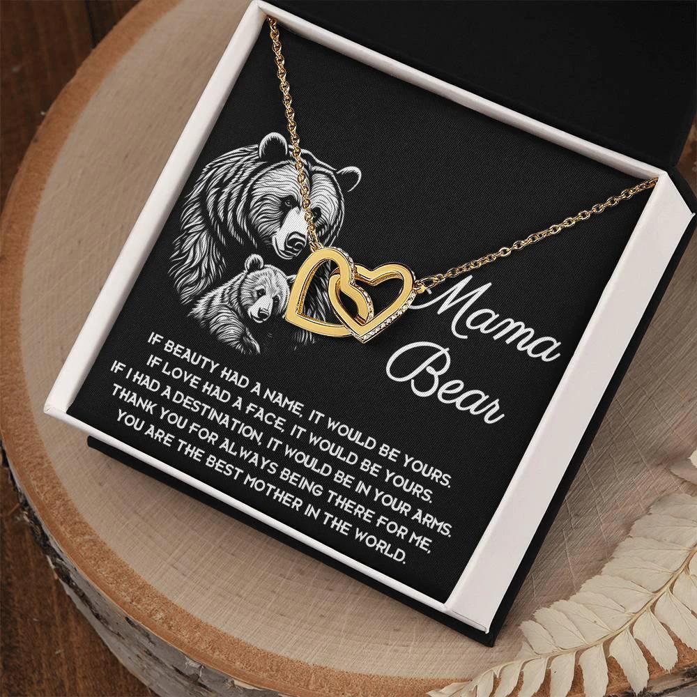 To My Mama Bear My Destination is In Your Arms Interlocking Hearts Necklace