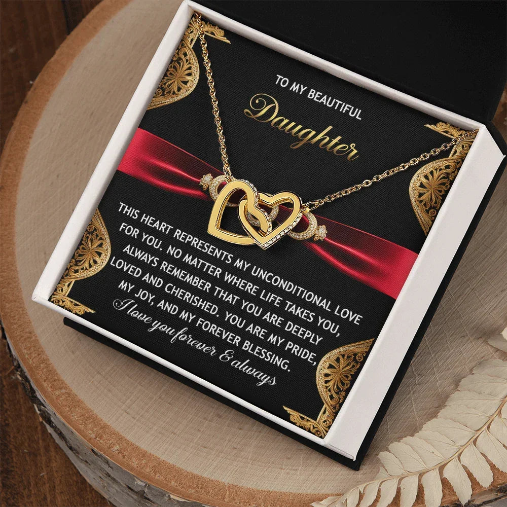 To My Beautiful Daughter - Unconditional Love - Interlocking Hearts Necklace