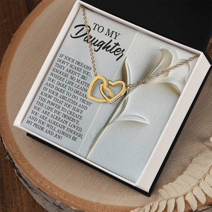 To My Daughter - Dare to Dream - Interlocking Hearts Necklace – Inspirational Gift for Strength & Ambition - Mallard Moon Gift Shop