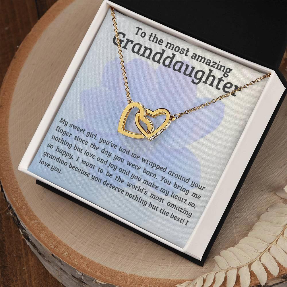 To My Amazing Granddaughter - You Bring Me Love and Joy - Personalized Interlocking Hearts Pendant Necklace