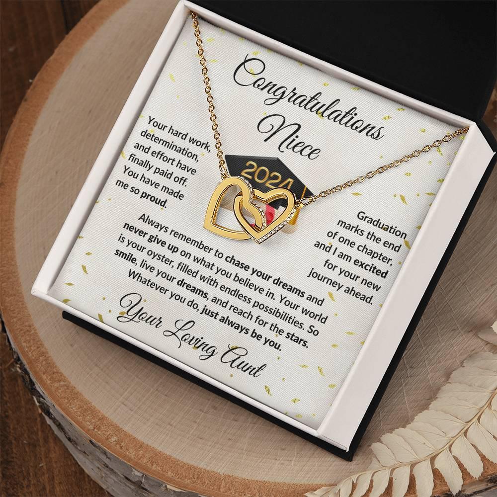 Niece Jewelry Graduation Class of 2024 Personalized Interlocking Hearts Pendant Necklace with Heartfelt Message and Gift Box - Mallard Moon Gift Shop
