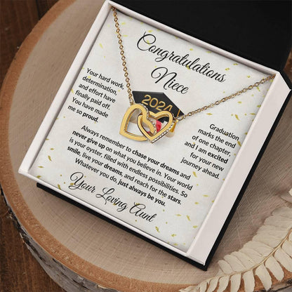 Niece Jewelry Graduation Class of 2024 Personalized Interlocking Hearts Pendant Necklace with Heartfelt Message and Gift Box - Mallard Moon Gift Shop