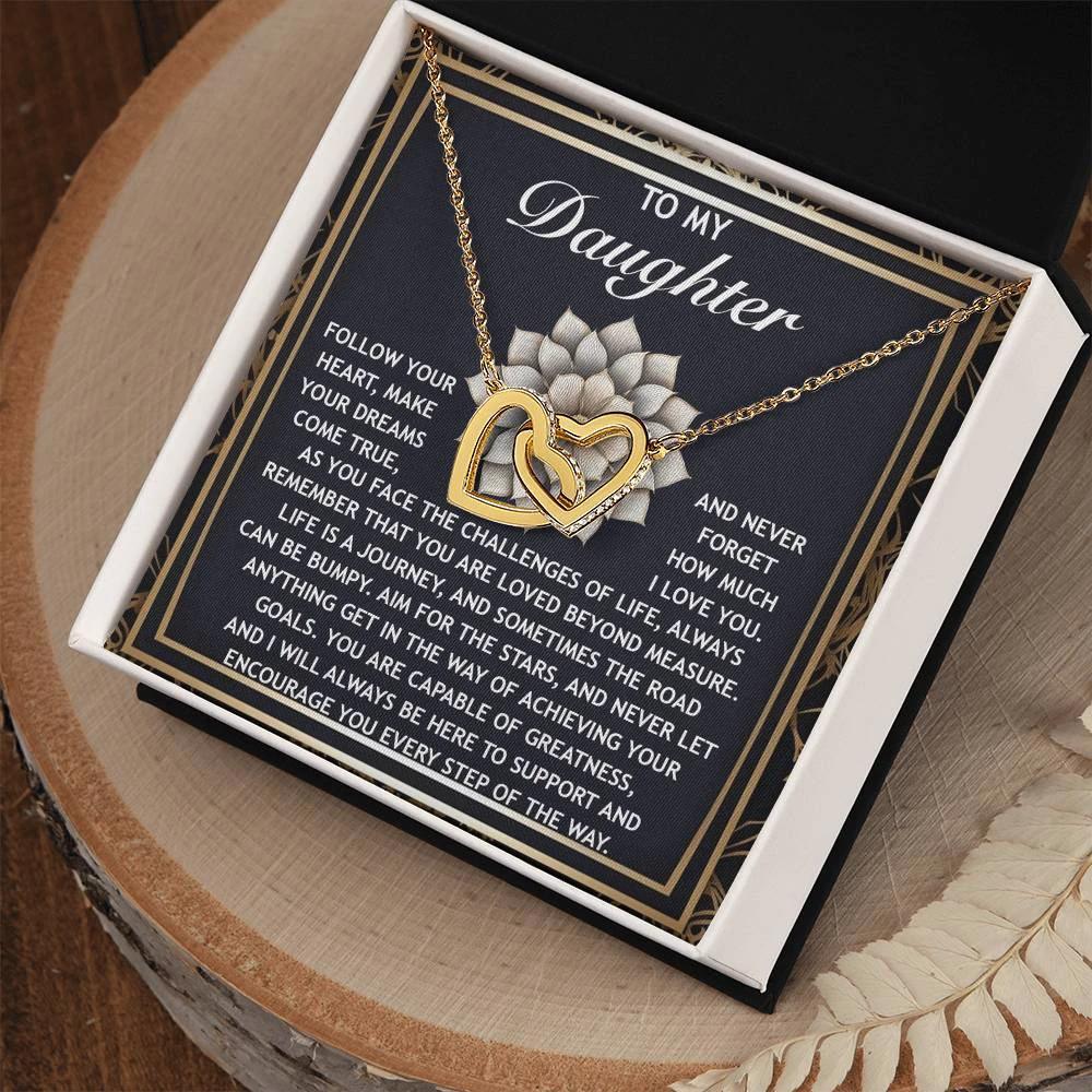 To My Daughter -A Gift of Love, Encouragement & Strength - Interlocking Hearts Necklace