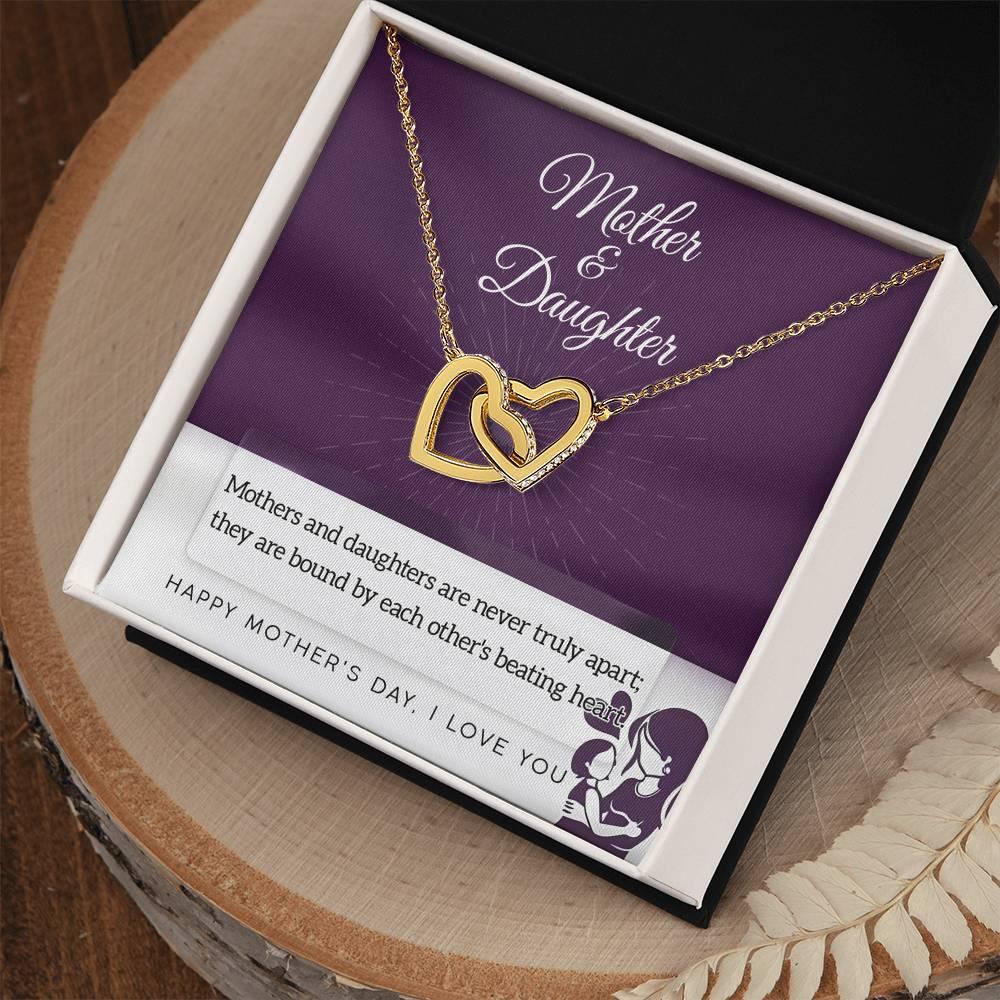 Mother Jewelry - Mothers and Daughters Never Apart Interlocking Hearts Necklace with Gift Box - Mallard Moon Gift Shop