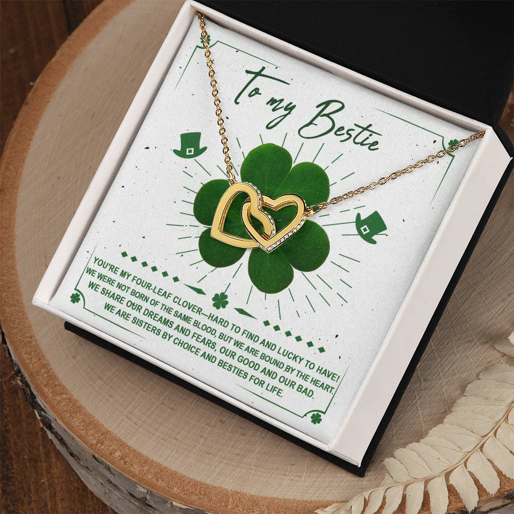Lucky Four-Leaf Clover Best Friend Gift – Interlocking Hearts Necklace