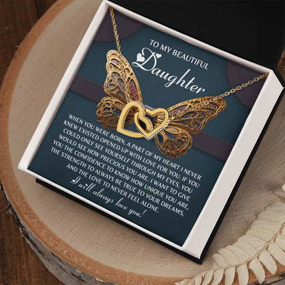 To My Beautiful Daughter- Never Feel Alone - Interlocking Hearts Necklace - Mallard Moon Gift Shop