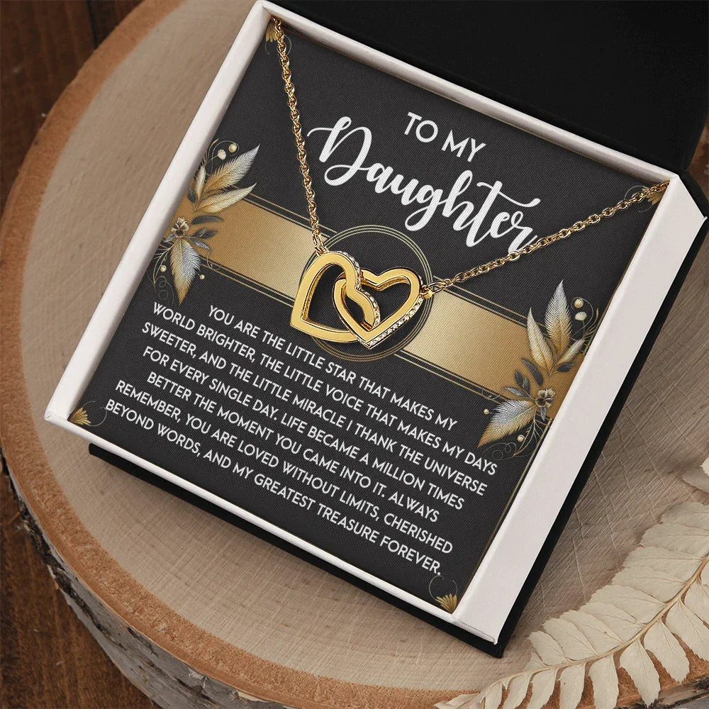 To My Daughter - My Greatest Treasure Interlocking Hearts Necklace Birthday, Graduation, Christmas Gift