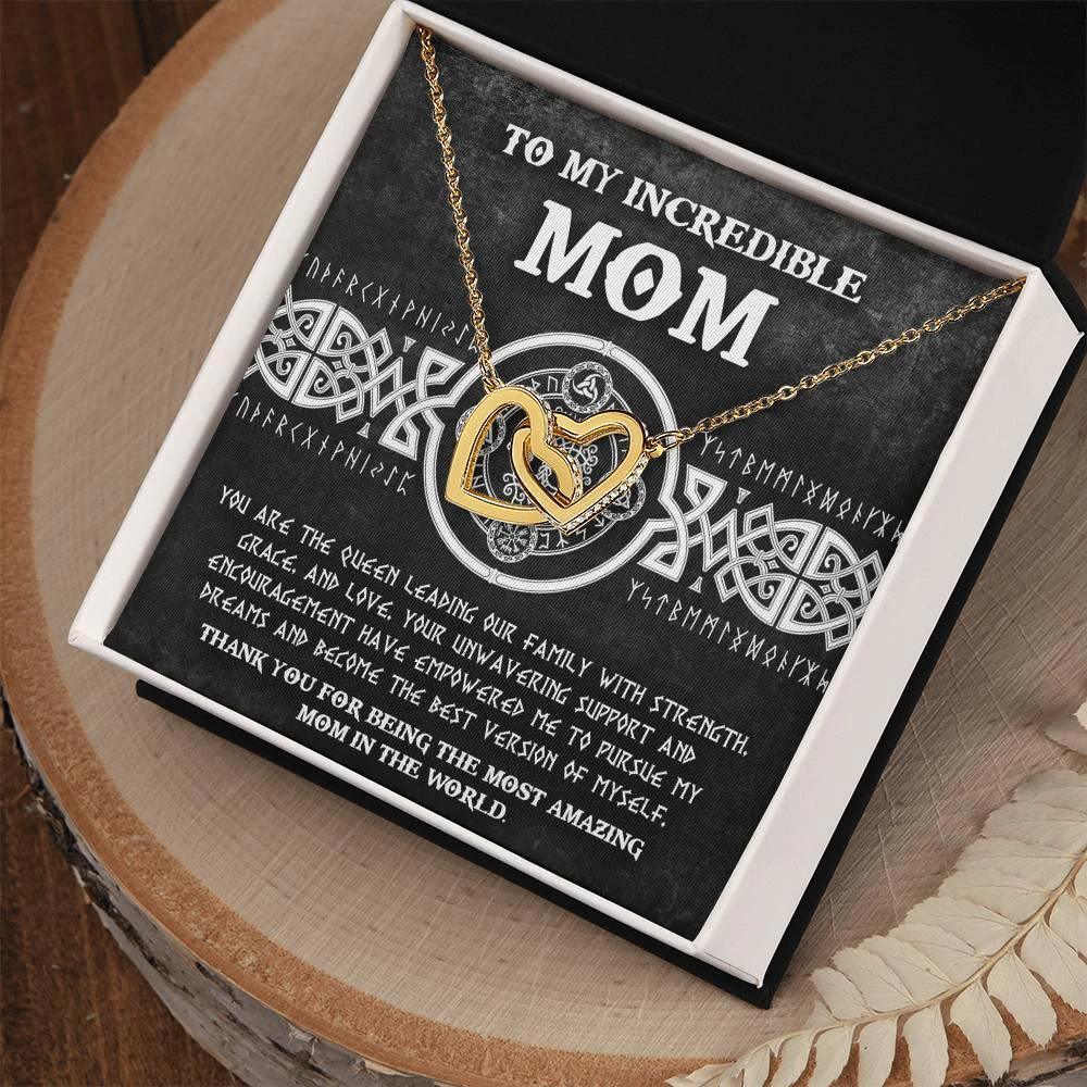 Mom - You are the Queen Leading our Family with Strength, Grace and Love Interlocking Hearts Pendant Necklace