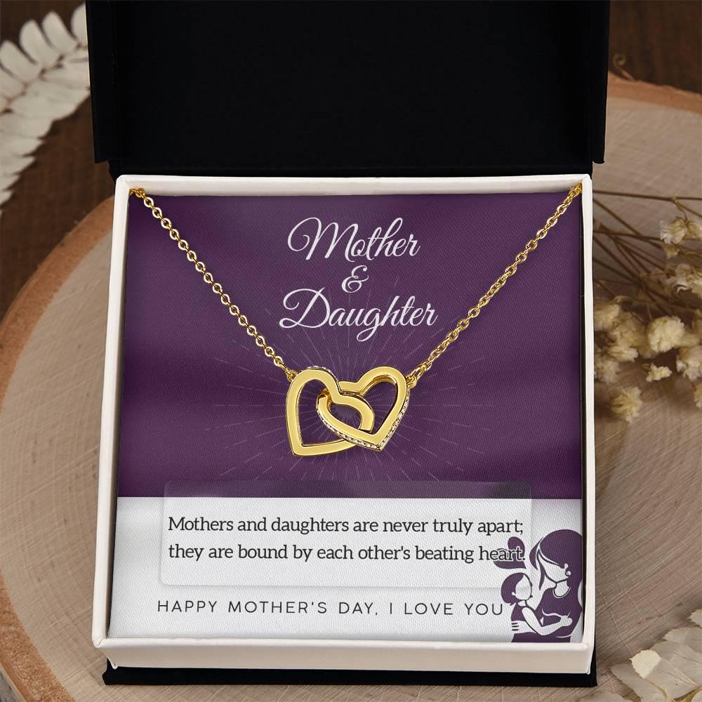 Mother Jewelry - Mothers and Daughters Never Apart Interlocking Hearts Necklace with Gift Box - Mallard Moon Gift Shop