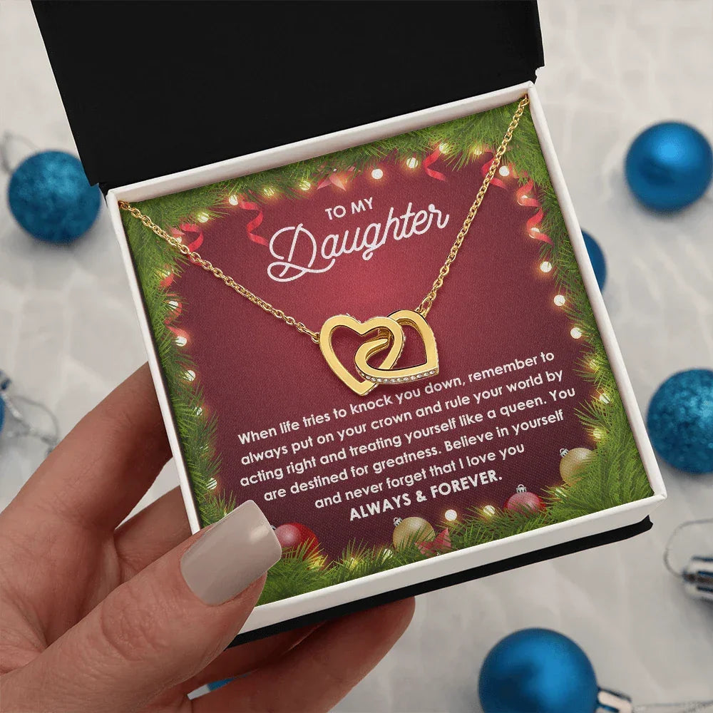 Daughter Gift - You Rule the World - Interlocking Hearts Pendant Necklace Christmas Gift
