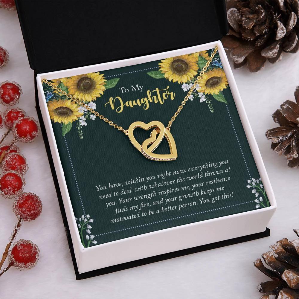 To My Daughter Encouragement Gift - Everything You Need - Interlocking Hearts Necklace