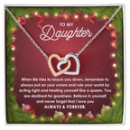 Daughter Gift - You Rule the World - Interlocking Hearts Pendant Necklace Christmas Gift