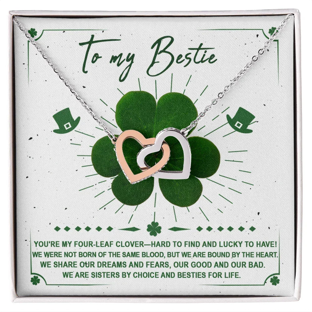 Lucky Four-Leaf Clover Best Friend Gift – Interlocking Hearts Necklace