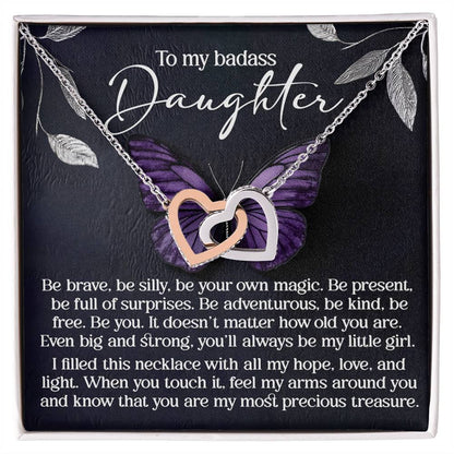 To My Badass Daughter -  Be Your Own Magic - Interlocking Hearts Necklace – Empowering Gift for Strength & Confidence - Mallard Moon Gift Shop
