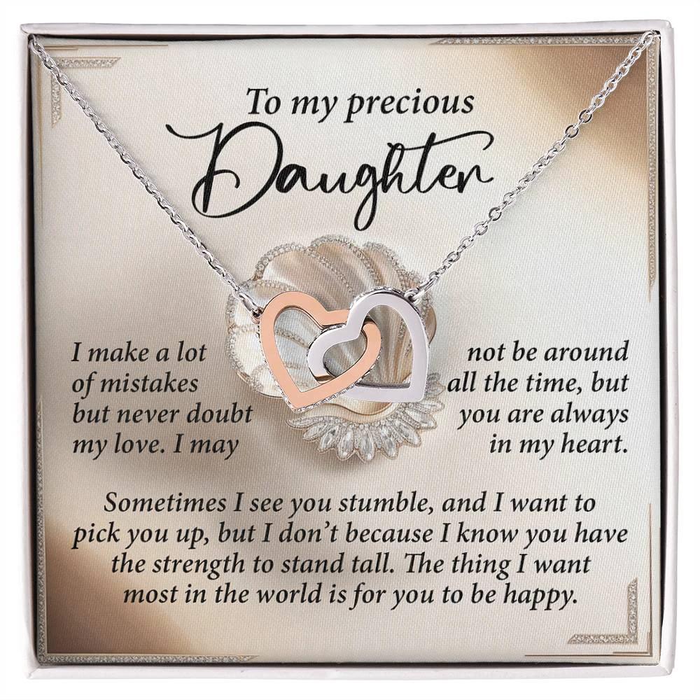 To My Precious Daughter - Heartfelt Gift of Love & Strength - Interlocking Hearts Necklace