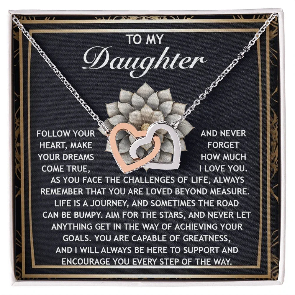 To My Daughter -A Gift of Love, Encouragement & Strength - Interlocking Hearts Necklace