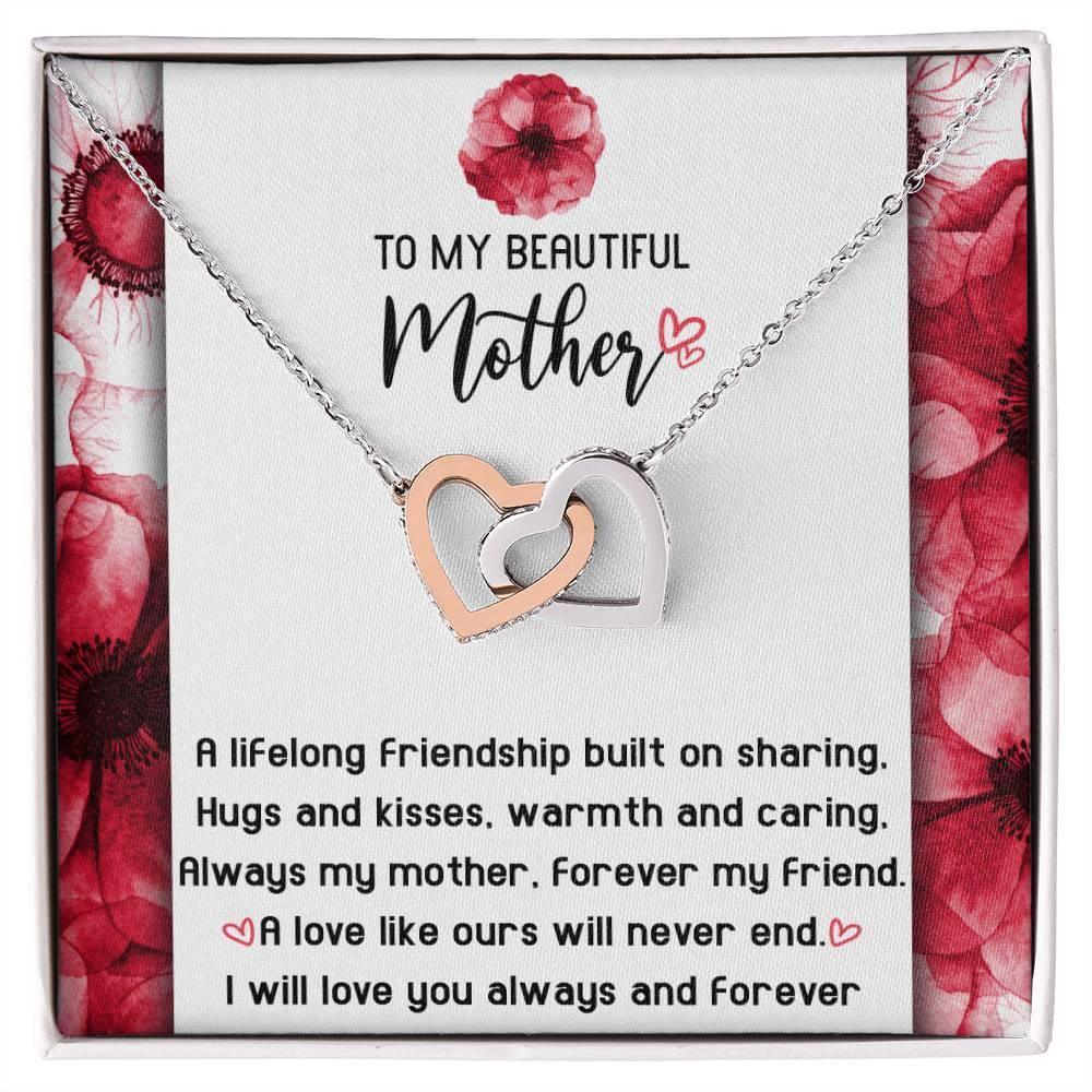 Gift for Mom Always my Mother Forever my Friend Interlocking Hearts Necklace