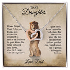 To My Daughter – Interlocking Hearts Necklace Gift from Dad | Old Lion Always Has Your Back | Meaningful Father Daughter Jewelry