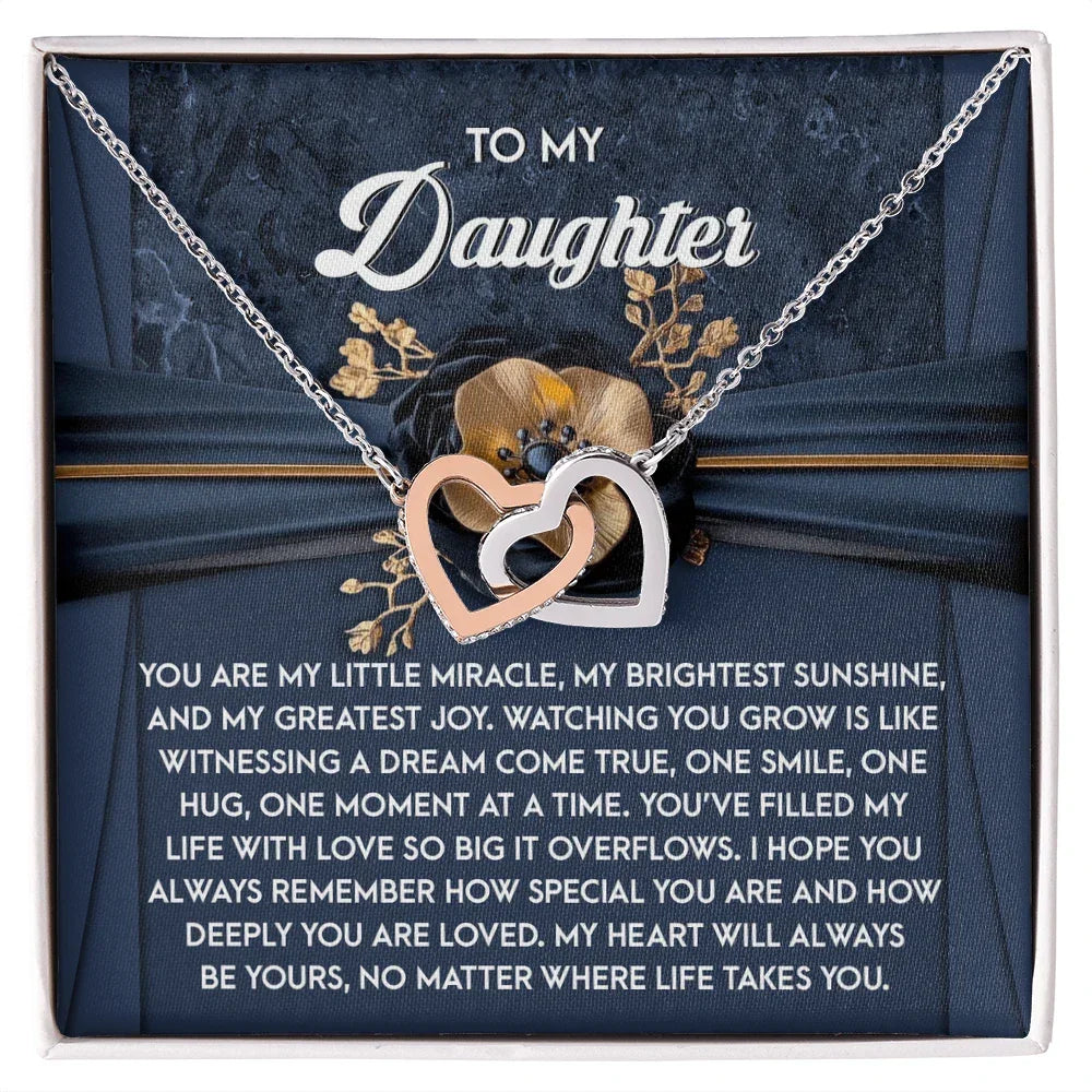 To My Daughter - Heartfelt Gift of Love & Encouragement Interlocking Hearts Necklace