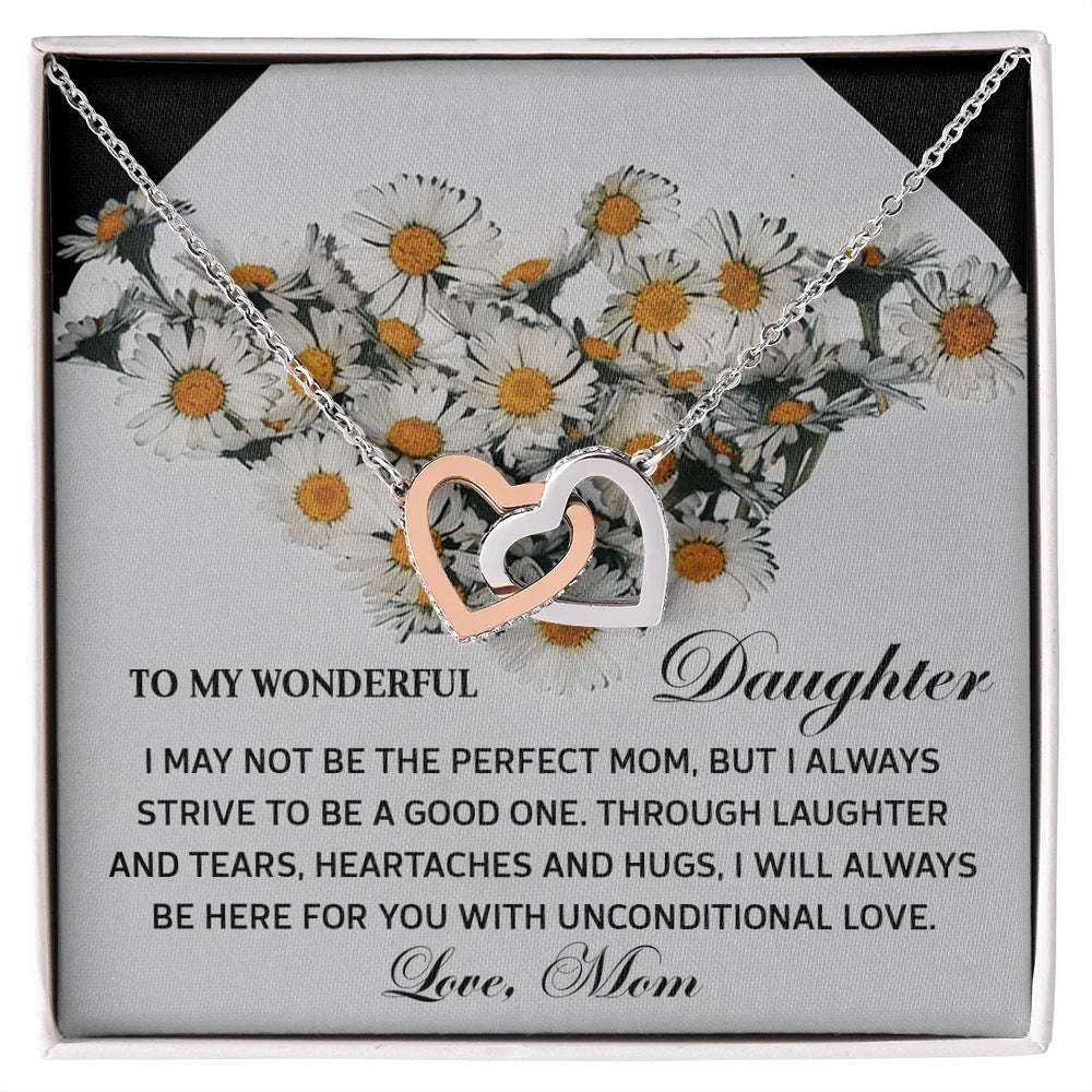 To My Wonderful Daughter - Unconditional Love from Mom - Interlocking Hearts Necklace