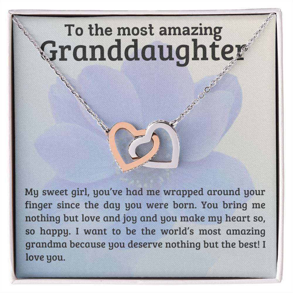 To My Amazing Granddaughter - You Bring Me Love and Joy - Personalized Interlocking Hearts Pendant Necklace - Mallard Moon Gift Shop