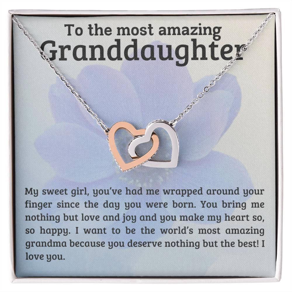 To My Amazing Granddaughter - You Bring Me Love and Joy - Personalized Interlocking Hearts Pendant Necklace