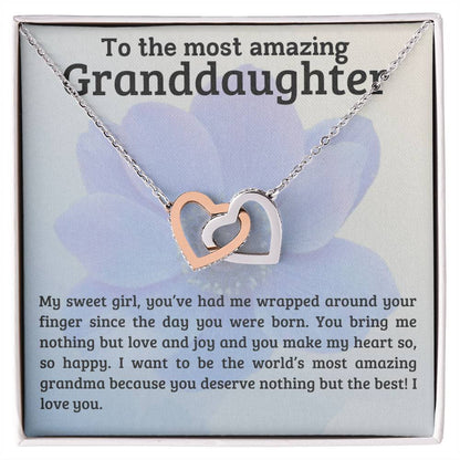 To My Amazing Granddaughter - You Bring Me Love and Joy - Personalized Interlocking Hearts Pendant Necklace - Mallard Moon Gift Shop