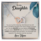 To My Daughter Interlocking Hearts Necklace – Braver, Stronger, Smarter Message from Mom | Faith-Inspired Gift for Birthday or Graduation