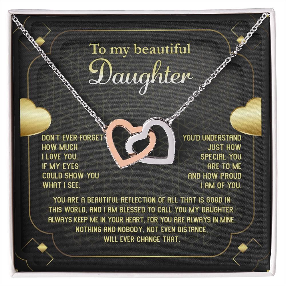 Daughter Gift for Birthday, Christmas, Graduation - Proud of You - Beautiful Reflection - Interlocking Hearts Necklace - Mallard Moon Gift Shop