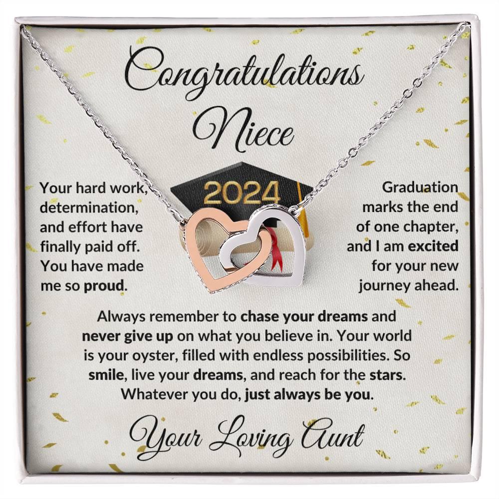 Niece Jewelry Graduation Class of 2024 Personalized Interlocking Hearts Pendant Necklace with Heartfelt Message and Gift Box - Mallard Moon Gift Shop