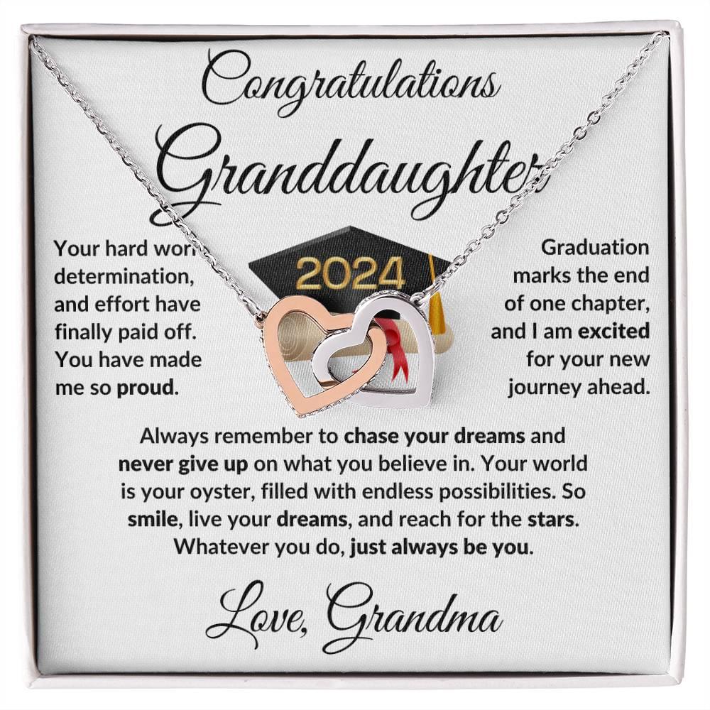 Granddaughter Jewelry Graduation Class of 2024 Personalized Interlocking Hearts Pendant Necklace with Heartfelt Message and Gift Box - Mallard Moon Gift Shop