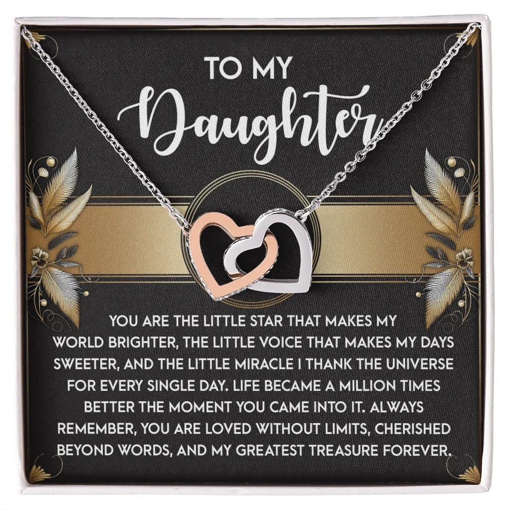 To My Daughter - My Greatest Treasure Interlocking Hearts Necklace Birthday, Graduation, Christmas Gift