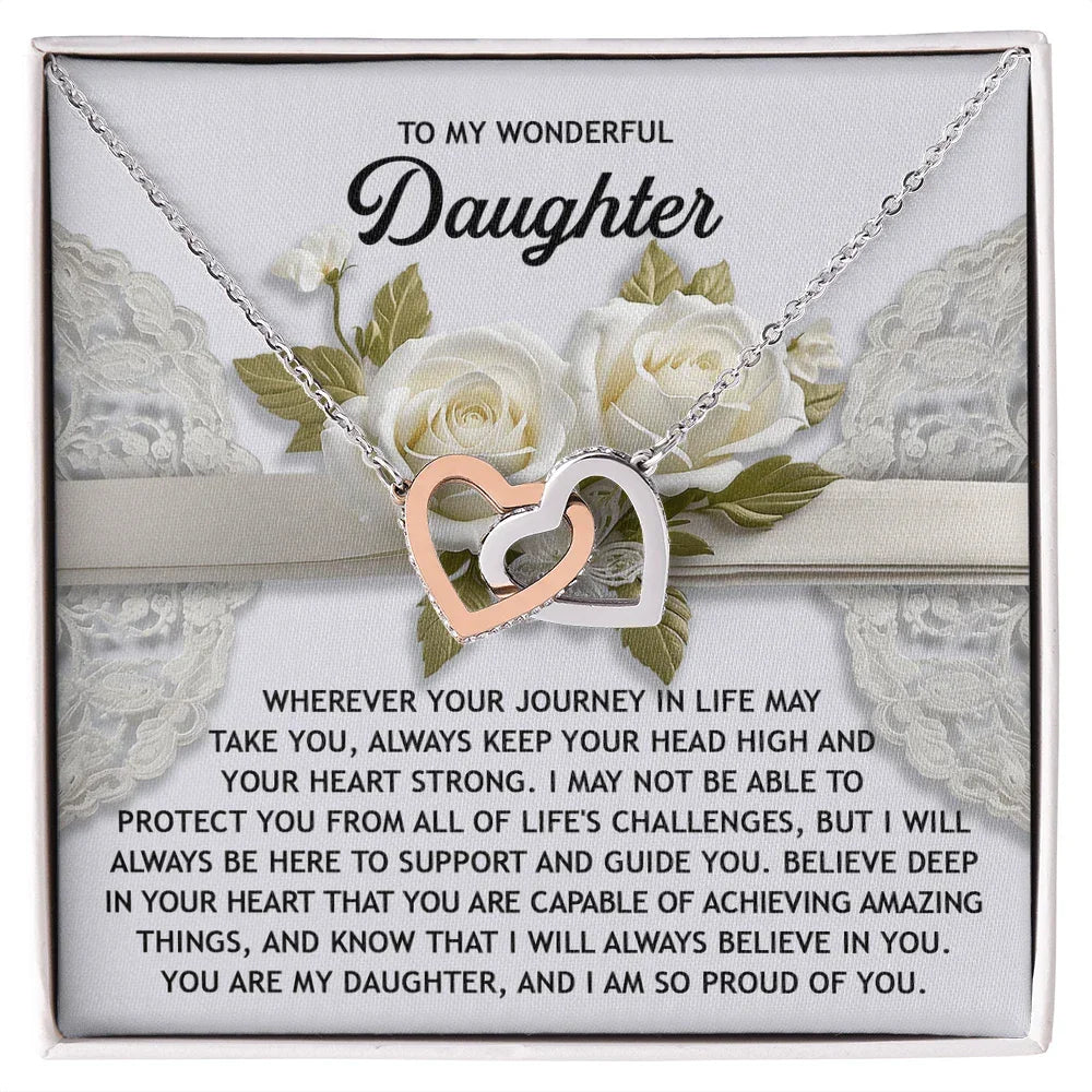 To My Wonderful Daughter - Interlocking Hearts Necklace – Inspirational Gift for Strength & Confidence
