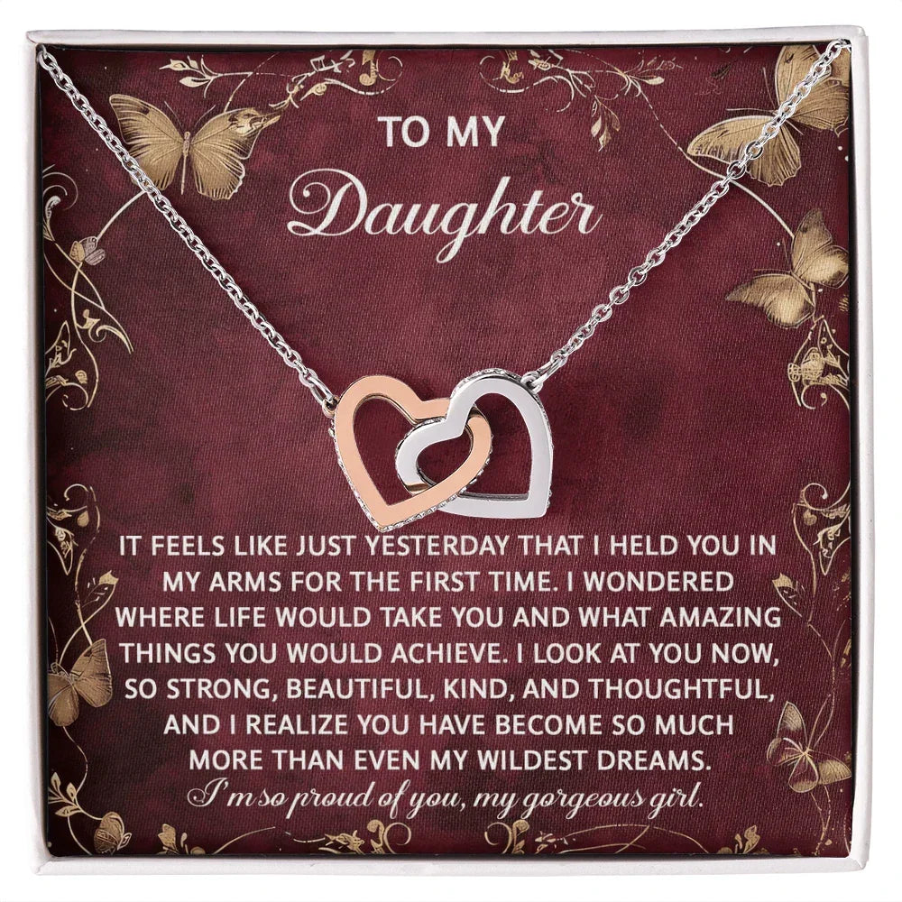 To My Daughter - Heartfelt Gift of Love & Pride - Interlocking Hearts Necklace