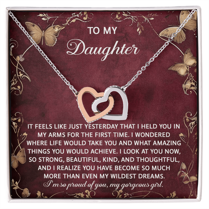 To My Daughter - Heartfelt Gift of Love & Pride - Interlocking Hearts Necklace - Mallard Moon Gift Shop