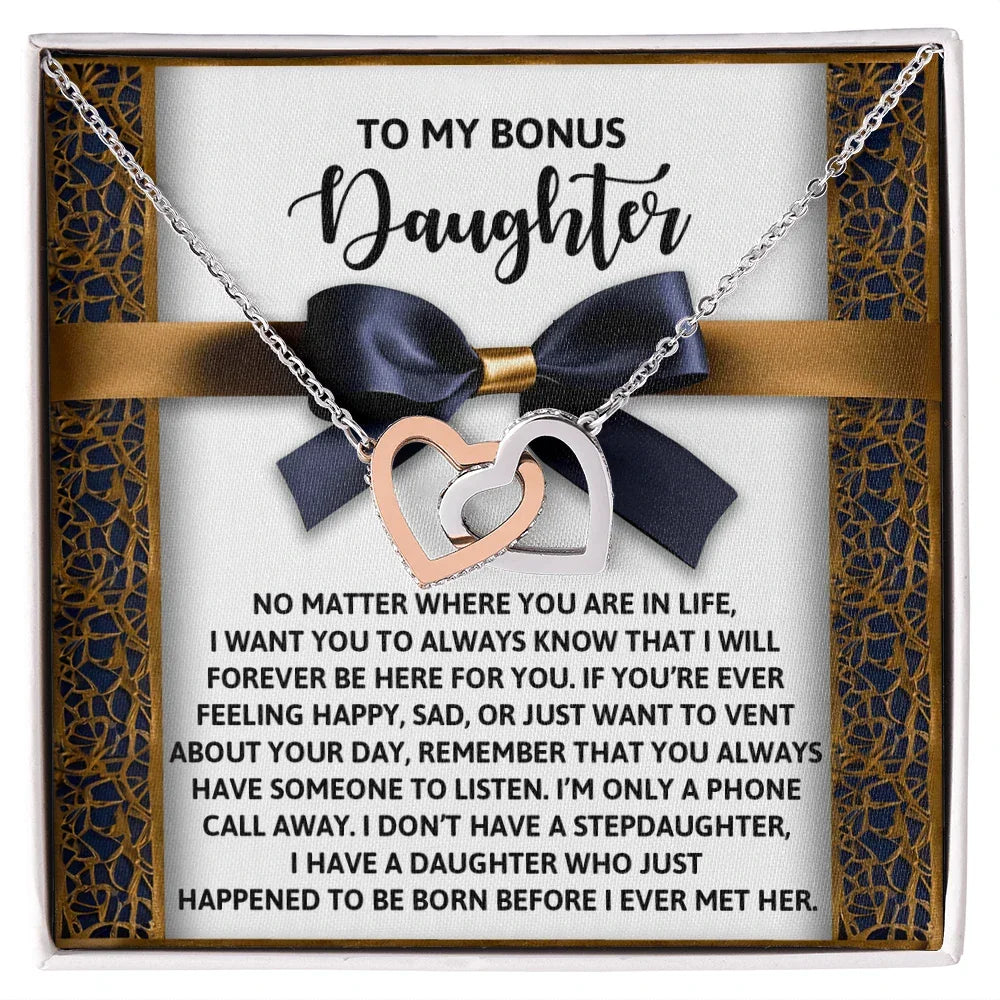 Bonus Daughter Heartfelt Gift Interlocking Hearts Necklace - I'm Only a Phone Call Away