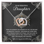 To My Beautiful Daughter - Interlocking Hearts Necklace with Sentimental Message – Birthday, Graduation, Christmas Jewelry – Luxury LED Box Option
