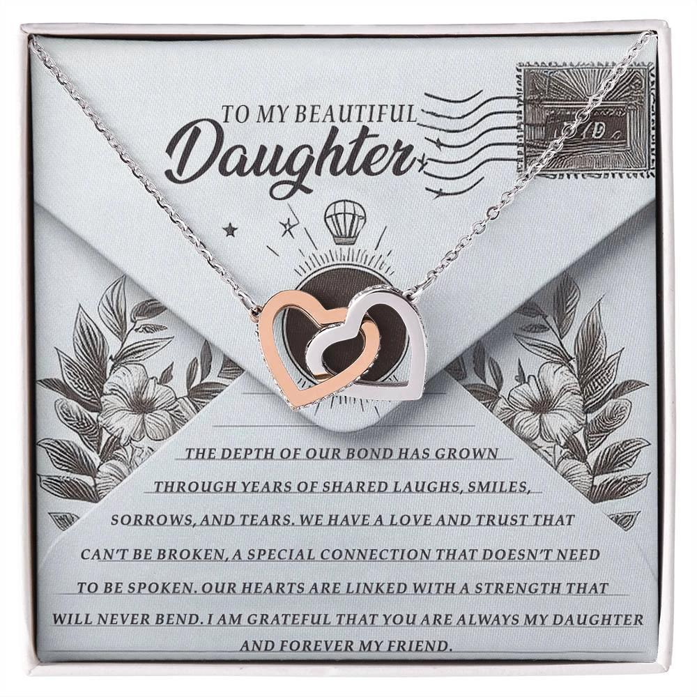 To My Beautiful Daughter - Forever My Friend - Interlocking Hearts Necklace