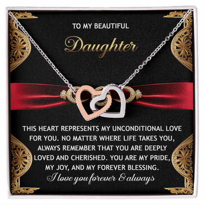 To My Beautiful Daughter - Unconditional Love - Interlocking Hearts Necklace - Mallard Moon Gift Shop