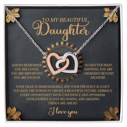 To My Beautiful Daughter - Inspirational Gift of Love & Confidence - Interlocking Hearts Necklace - Mallard Moon Gift Shop