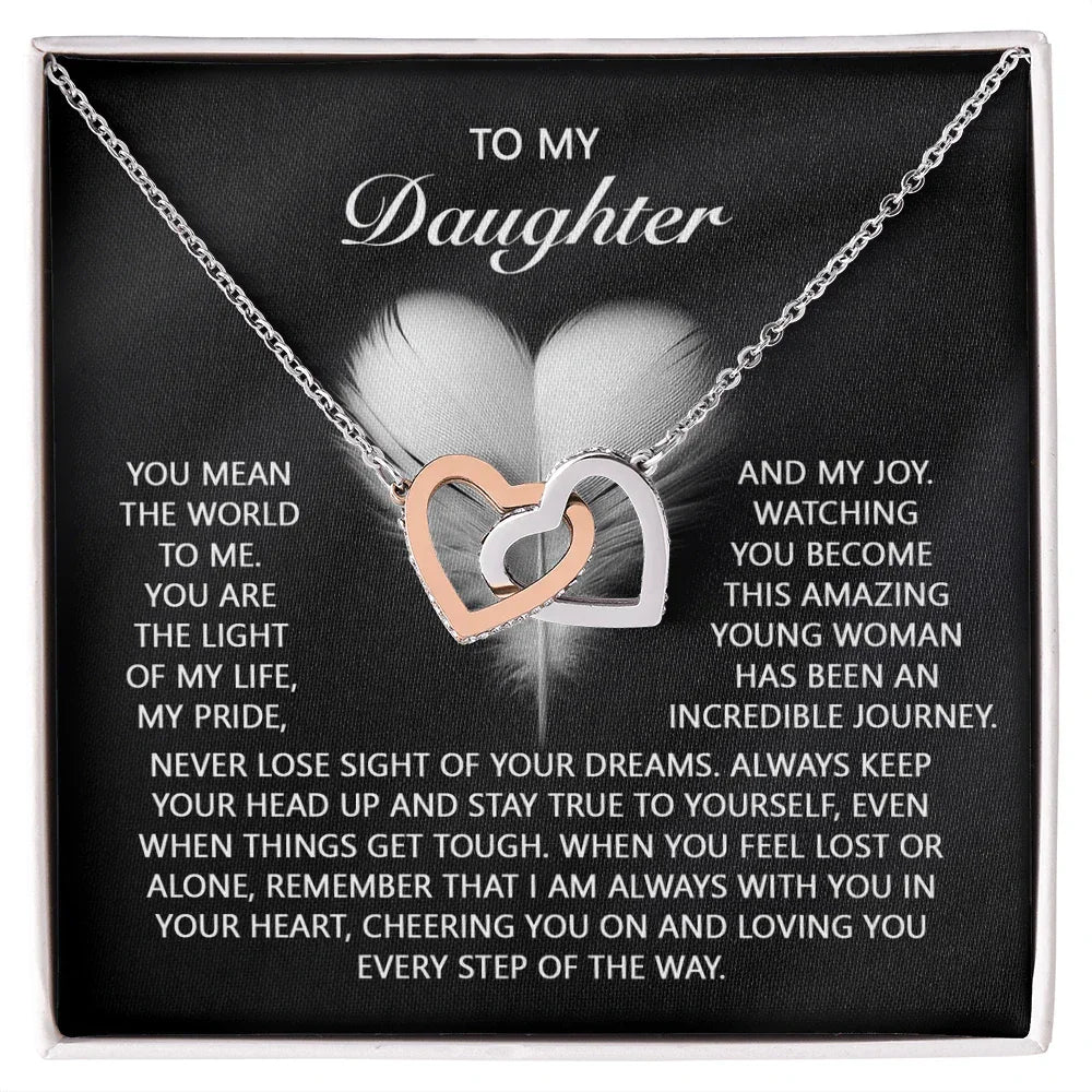 To My Daughter – A Gift of Love, Pride & Encouragement- Interlocking Hearts Necklace
