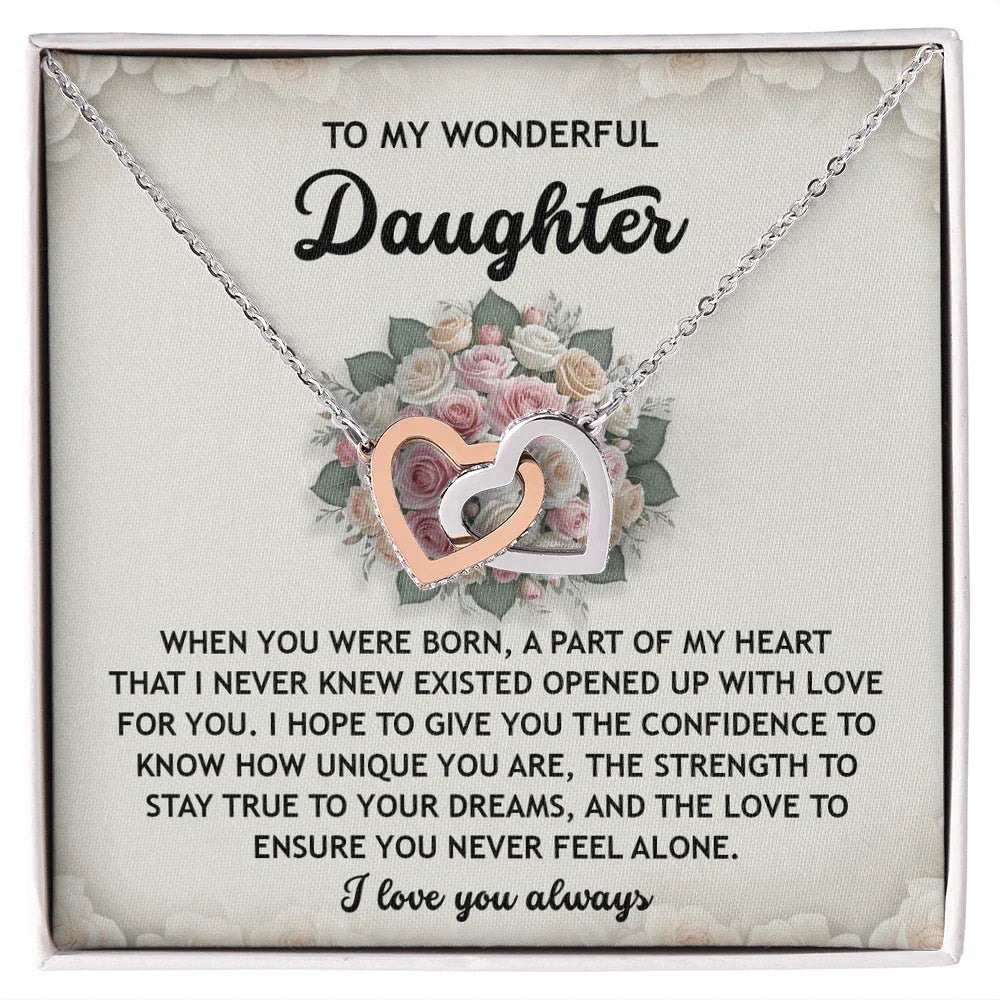 To My Wonderful Daughter -Stay True To Your Dreams- Interlocking Hearts Necklace