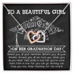 To A Beautiful Girl Graduation Gift Keep Reaching for the Stars Interlocking Hearts Pendant Necklace and Gift Box