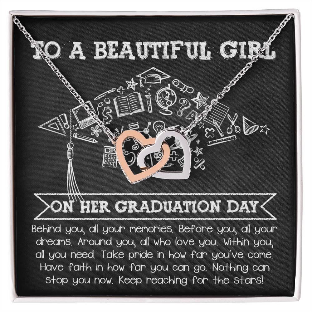 To A Beautiful Girl Graduation Gift Keep Reaching for the Stars Interlocking Hearts Pendant Necklace and Gift Box - Mallard Moon Gift Shop