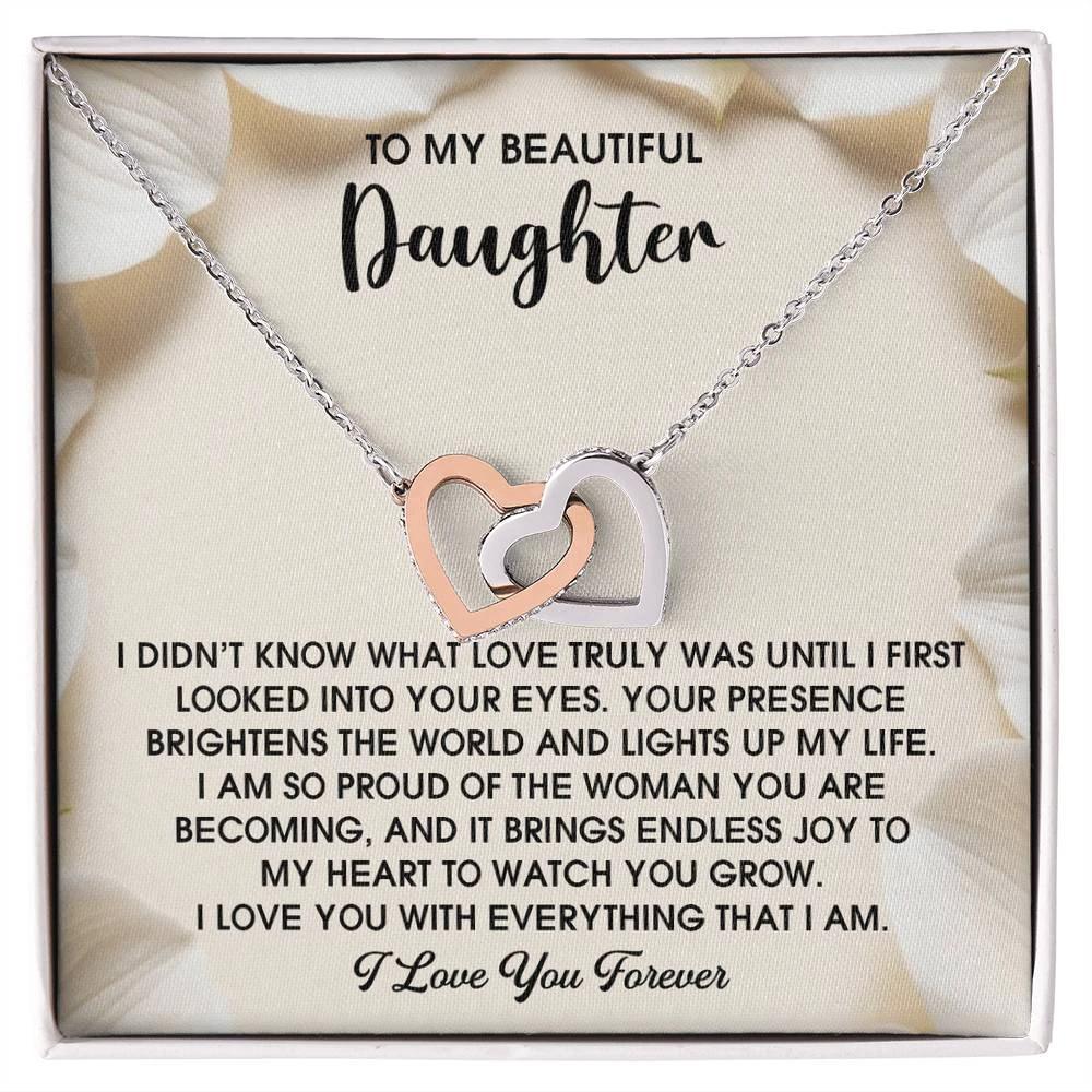 To My Beautiful Daughter – A Heartfelt Gift of Love & Pride- Interlocking Hearts Necklace