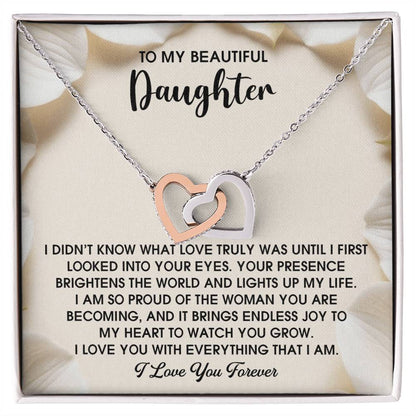 To My Beautiful Daughter – A Heartfelt Gift of Love & Pride- Interlocking Hearts Necklace - Mallard Moon Gift Shop