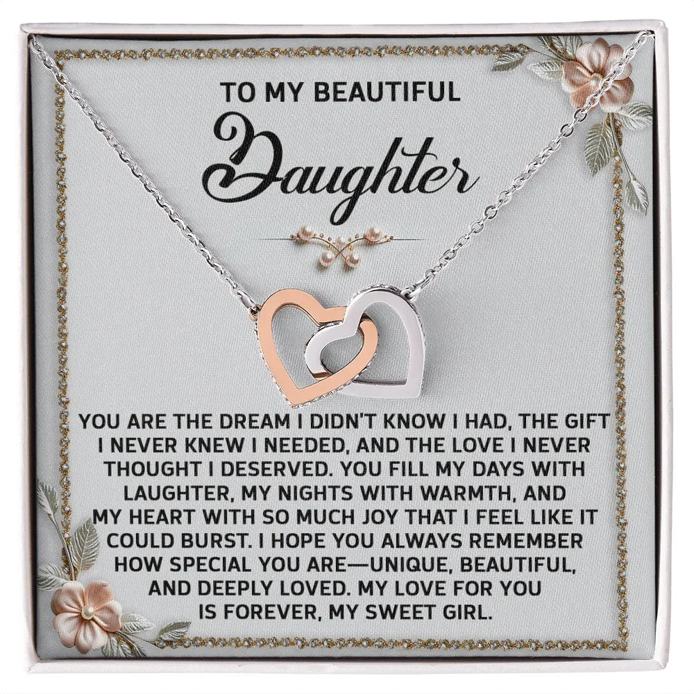 To My Beautiful Daughter - A Sentimental Gift of Love & Joy - Interlocking Hearts Necklace